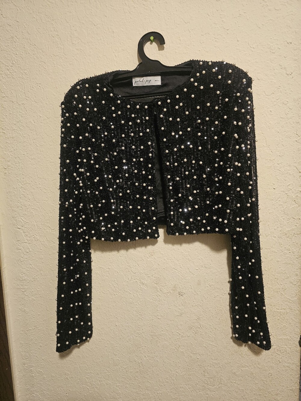 Petal & Pup Black Pearl-Embellished Cropped Blazer